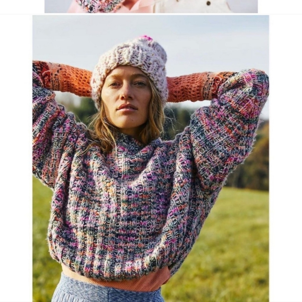 NWT FREE PEOPLE Colorful Chunky Knit Sweater XL
